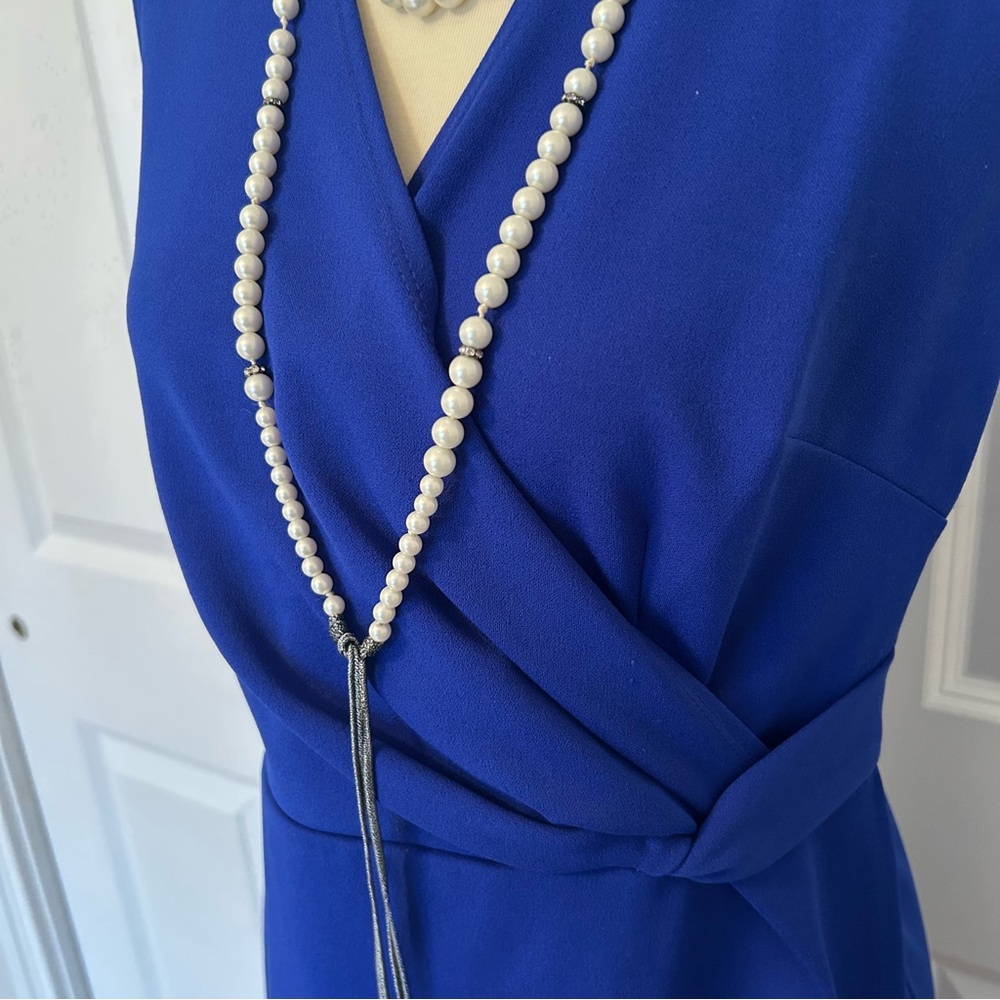 Royal Blue Sleeveless Wrap Dress - Picture 2 of 4